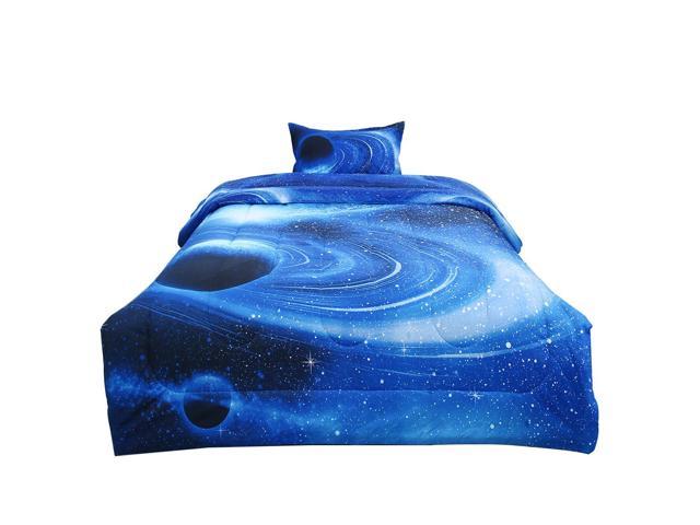 Twin 2 Piece Galaxies White Blue Comforter Sets 3d Space Themed