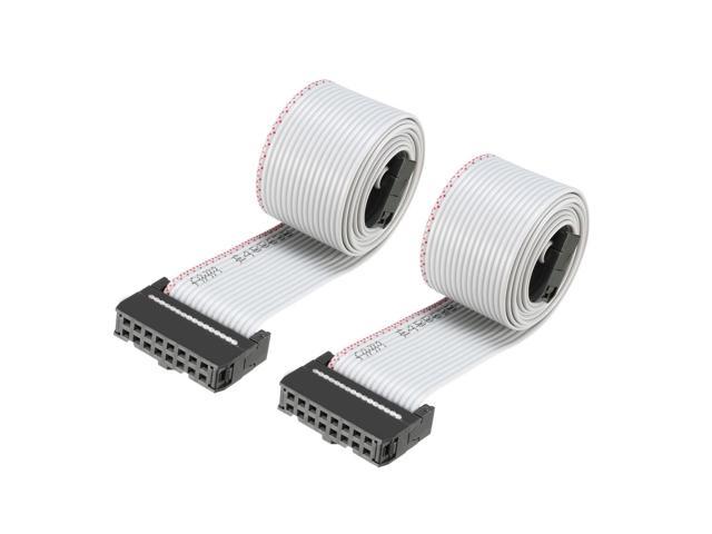 IDC Gray Wire Flat Ribbon Cable 16 Pins 60cm Length 2.54mm Pitch 2pcs Type-C