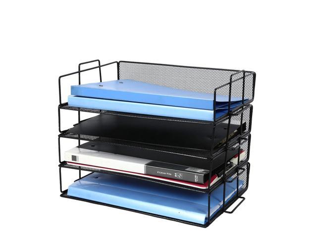 Clatina 4 Tier Desk File Organizer With Stacking Mesh Metal Letter