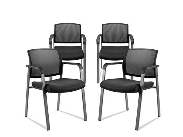 Clatina Office Reception Chairs With Ergonomic Lumber Support And Mesh Guest Chair For Office Waiting Room Set Of 4 Black Newegg Com