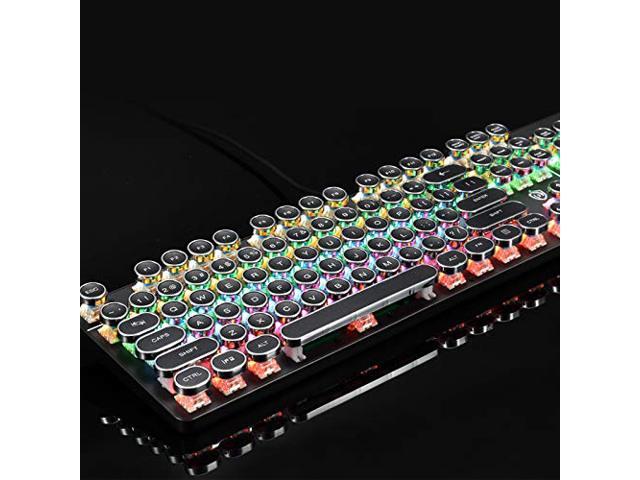 Mechanical Gaming Keyboard,Soke-Six Punk Typewriter-Style USB Wired LED Backlit Gamer Keyboard,104-Key Anti-Ghosting,Blue Switch,Metal Matte Panel, Li