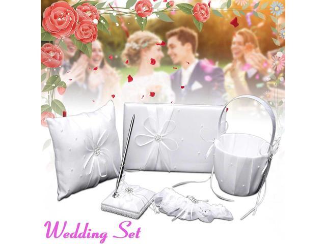 6pcs Diy Wedding Flower Girl Basket Ring Pillow Guest Book