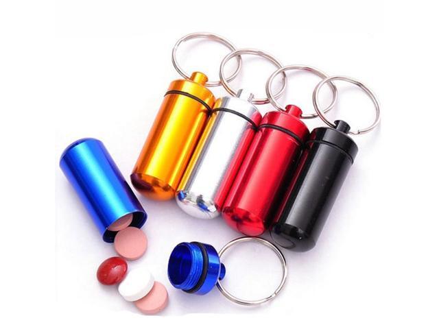 Mini Outdoor Medicine Storage Box Small Portable Waterproof Pill Tablets Bottle Holder Aluminum Alloy Key Chain Random Color