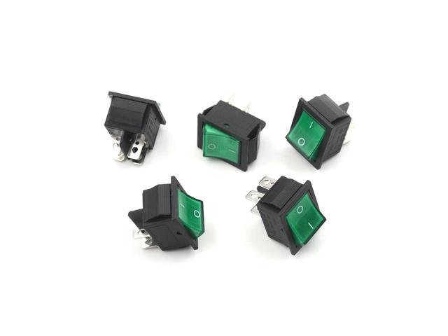 5Pcs Green Lamp 4 Pin ON//OFF 2 Position DPST Rocker Switch 16A//250V KCD4-201