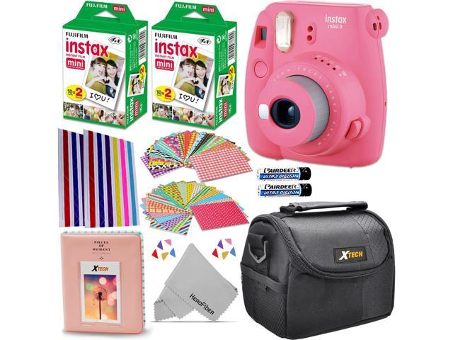 Fujifilm Instax Mini 9 Instant Camera Flamingo Pink Fuji Instax Film 40 Sheets Accessories Kit Bundle Custom Case With Strap Assorted Frames Photo Album 60 Colorful Sticker Frames More Newegg Com