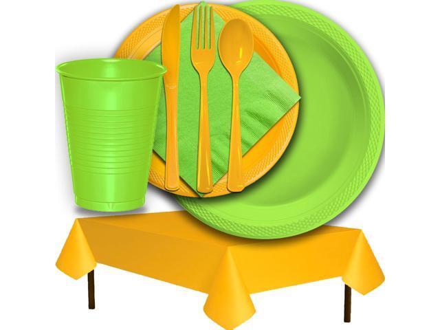 Plastic Party Supplies For 50 Guests Lime Green And Yellow