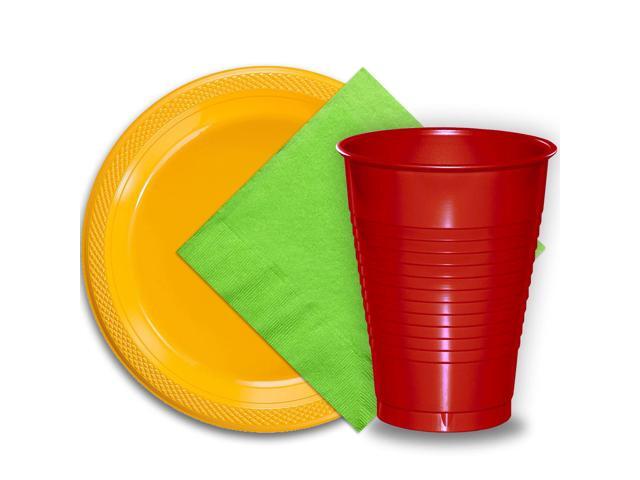 50 Yellow Plastic Plates 9 50 Red Plastic Cups 12 Oz And