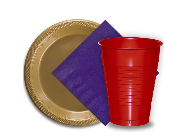 50 Gold Plastic Plates 9 50 Red Plastic Cups 12 Oz And 50