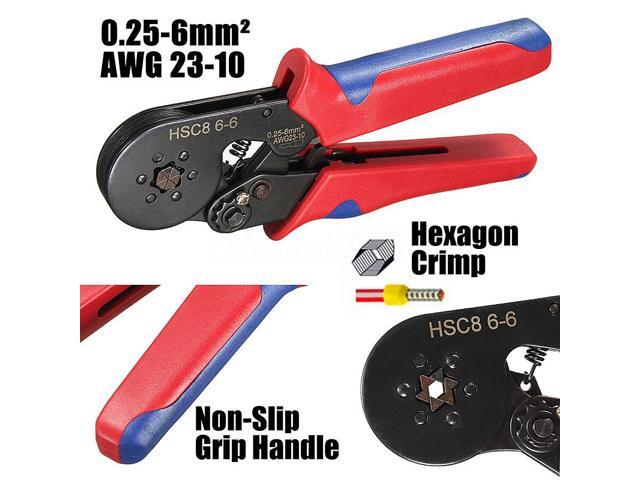 Six Mandrel Ratchet Ferrule Crimper Plier HSC8 6-6 Crimp AWG23-10 Wire Connector