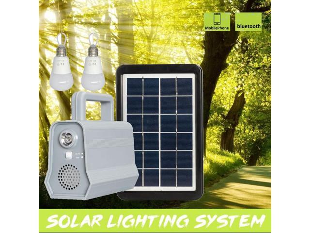 Solar Power Panel Generator Kit Bluetooth Speaker Usb Charger Home System 2 Led Bulbs Light Outdoor Emergency Charging Lighting