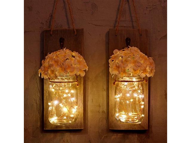 Led 2pcs Mason Jar Glass Wall Light Hanging Lamp With