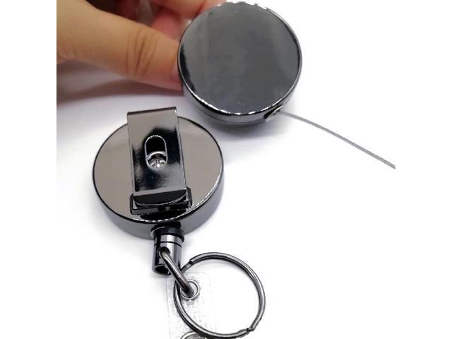 Retractable Key Ring ID Metal Lanyard Name Tag Card Holder Recoil Reel Belt Clip
