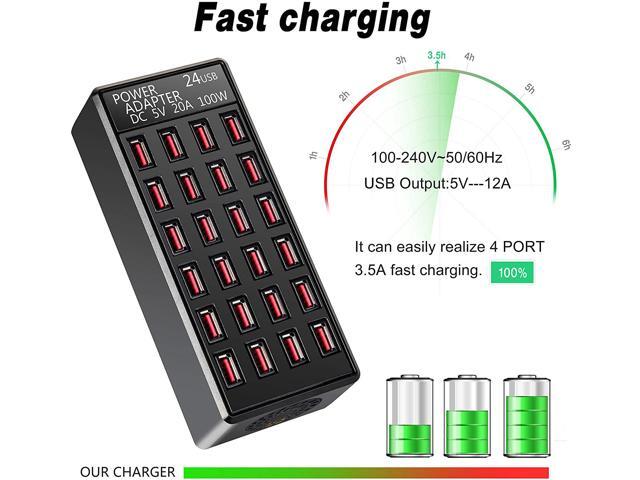 20A and More Devices,fit School,mall,Hotel,Shop 100w 24 Port USB Fast Charging Station,Travel Desktop USB Rapid Charger,Multi Ports Charging Station Organizer Compatible with Smartphones,Tables