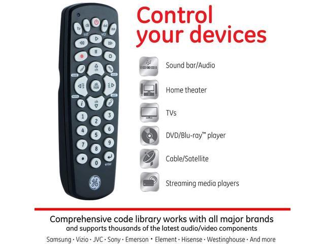 DVD Vizio Roku Blu-ray LG 4-Device Sharp Sony Panasonic TCL 34708 GE Universal Remote Control for Samsung Apple TV Smart TVs Streaming Players Black