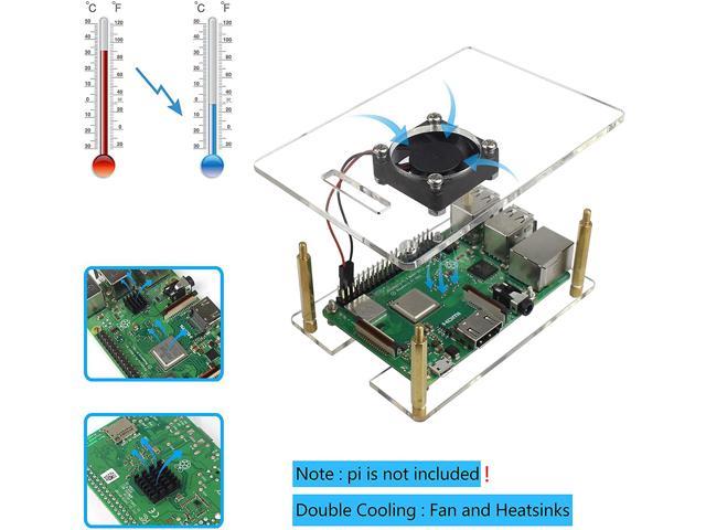 Clear Jun-Electron Acrylic Case for Raspberry Pi 4 Model B with Cooling Fan,3 Heatsinks