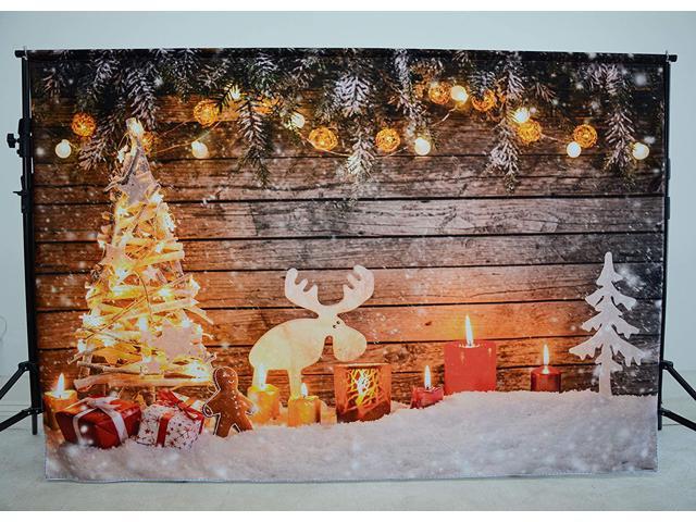 LB Merry Christmas Wood Window Backdrops for Photography 9x6ft String Lights Santa Claus Elk New Year Photo Background for Family Photoshoot Props,Fabric Seamless Washable