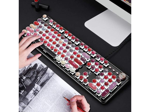 Basaltech Typewriter Style Mechanical Gaming Keyboard, Retro Steampunk  Vintage Keyboard with White LED Backlit, 104-Key Anti-Ghosting Blue Switch  