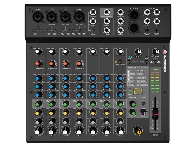 Harbinger Lx12 12-Channel Analog Mixer with Bluetooth, FX and USB Audio
