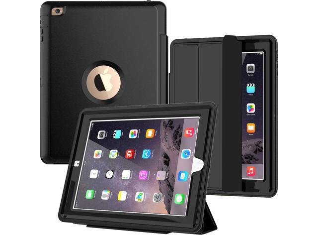iPad 2/3/4 Case with Smart Cover, Three Layer Drop Protection Rugged Protective Heavy Duty iPad Case with Magnetic Smart Auto Wake/Sleep Cover Compatible with Apple iPad 2/3/4-Black/Light