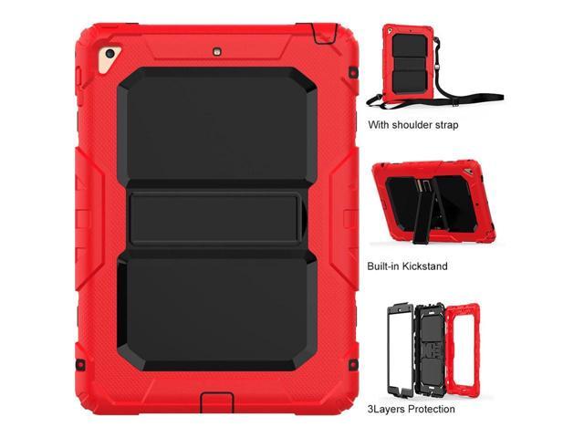 iPad 9.7 Case iPad Air 2 Cover Heavy Duty Rugged Shockproof Silicone Protective Case With Stand & Shoulder Strap For Apple iPad Air 2 / iPad Pro 9.7 / iPad 9.7 2017 2018 iPad 5th / 6th Generation