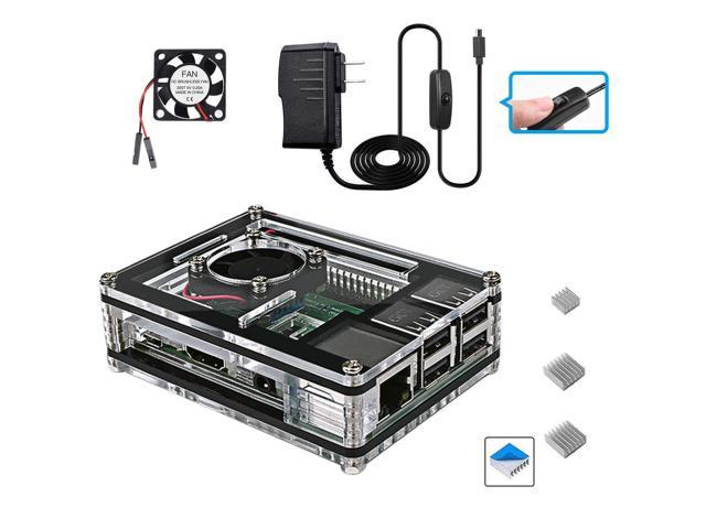 Werleo Raspberry Pi 3 B+ Case with Fan Cooling and 3× Heat-Sinks 5V 2.5A Power Supply with On Off Switch Cable for RPi 3 B+ / 3B / 2b