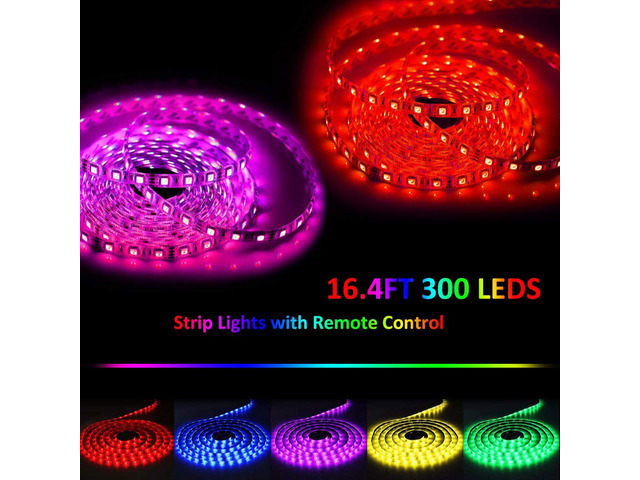 SHENKENUO 16.4ft RGB LED Strip Lights – Color Changing, Remote Control, IP65 Waterproof