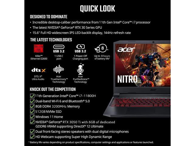 Acer Nitro 5 - 15.6 Laptop Intel Core i7-11800H 2.30GHz 8GB RAM