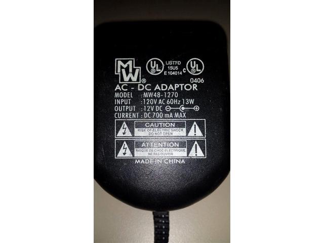 MW AC-DC Adapter Input 120V AC 60Hz 13W Output 12V DC 700 mA MAX Transformer
