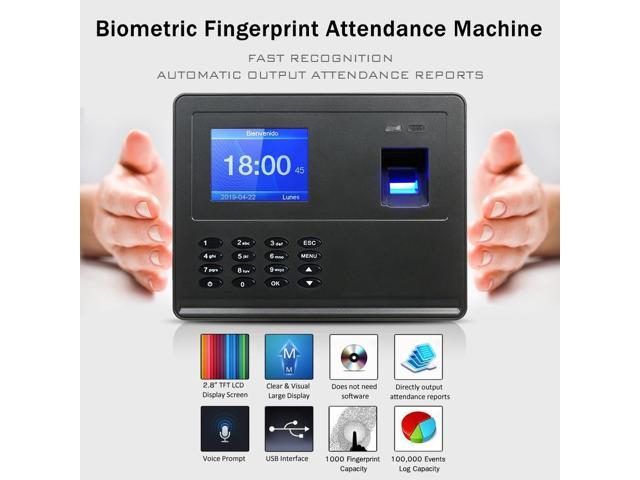 Biometric Fingerprint Attendance Machine 2.8" TFT LCD Display USB M5D8 