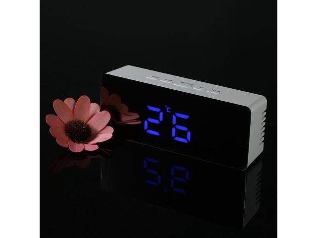 Digital LED Mirror Clock USB & Battery Operated 12H/24H °C/°F Display Alarm Clock with Snooze Function Adjustable LED Luminance--Blue