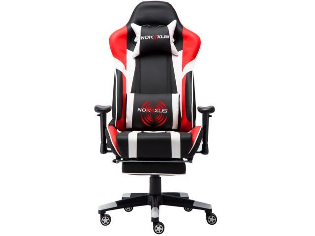 Nokaxus Gaming Chair Large Size High-Back Ergonomic Racing Seat with Massager Lumbar Support and Retractible Footrest PU Leather 90-180 Degree Adjustment of backrest Thickening sponges