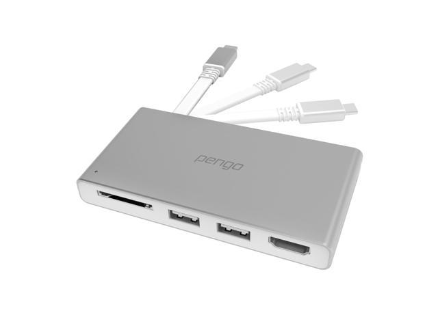 PENGO USB-C Multiport Adapter I, 4 in 1 Adapter, Dual USB-A Hub, SD Card Reader, HDMI 4K, HDCP Compliant, Supports USB-C Laptops like Macbook And Support OTG on Mobile Phones. Foldable Design (Silver)