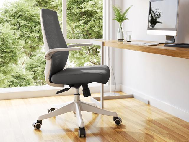 SIHOO Mid-Back Mesh Ergonomic Office Desk Chair with 90° Folding Armrest, High Quality Sponge Cushion and Silent Wheel, for Home & Office, Gray