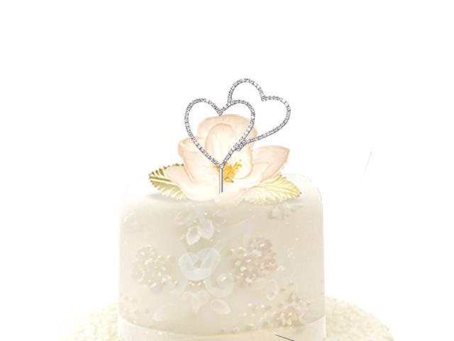 Romantic Silver Double Heart Shape Crystal Cake Topper Color