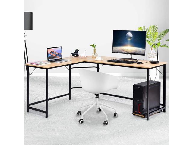L Shaped Desk Corner Computer Pc Laptop Gaming Table Workstation Natural Newegg Com