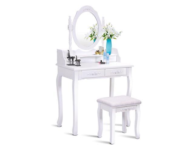 White Vanity Makeup Dressing Table With Mirror 4 Drawers 29 5 X 15 7 57 0 Newegg Com