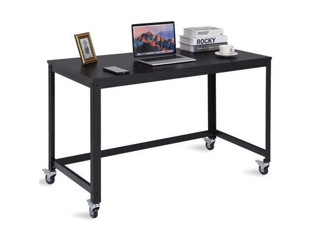 Wood Top Metal Frame Rolling Computer Desk Laptop Table Black Newegg Com