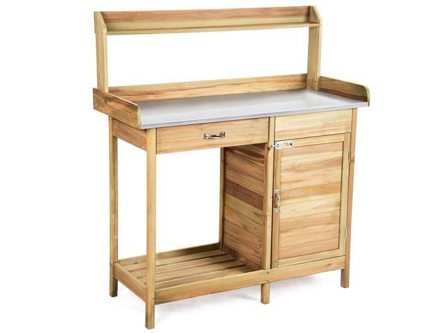 Outdoor Garden Wooden Work Station Potting Bench Newegg Com