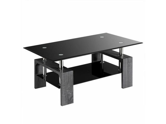 Rectangular Tempered Glass Coffee Table With Shelf Gray Newegg Com