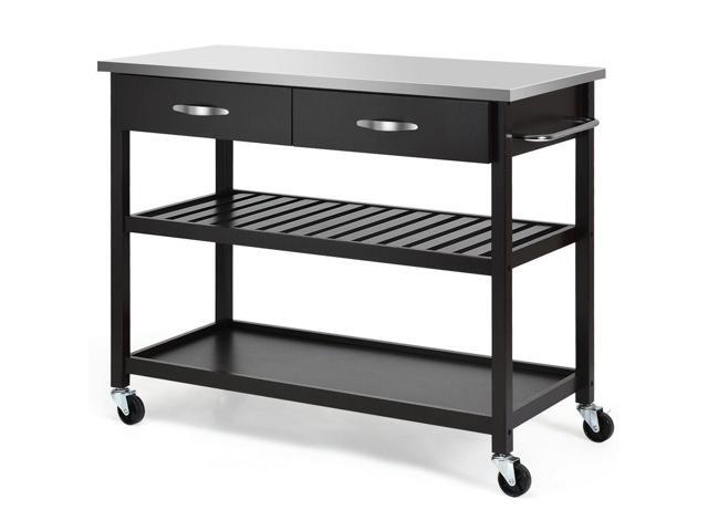 Stainless Steel Rolling Kitchen Island Trolley Cart Brown Newegg Com