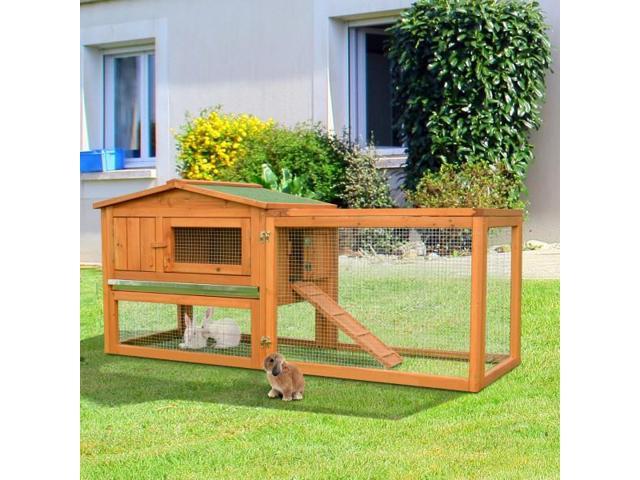 62 Wooden Outdoor Rabbit Pen Chicken Coop Small Animal Hutch With Detachable Run And Elevated Main House Neweggcom