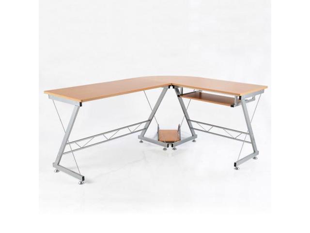 67 Wood Corner L Shaped Computer Desk With Keyboard Tray Natural Brown Newegg Com