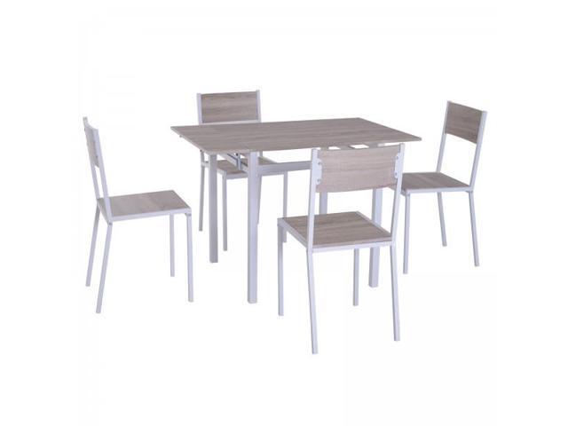 5 Piece Drop Leaf Counter Height Dining Table And Chairs Set Light Grey White Newegg Com