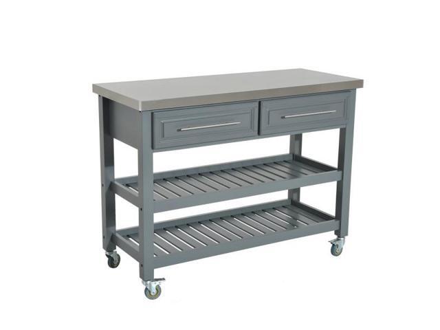 Wood Stainless Steel Portable Kitchen Island Cart On Wheels Gray Newegg Com