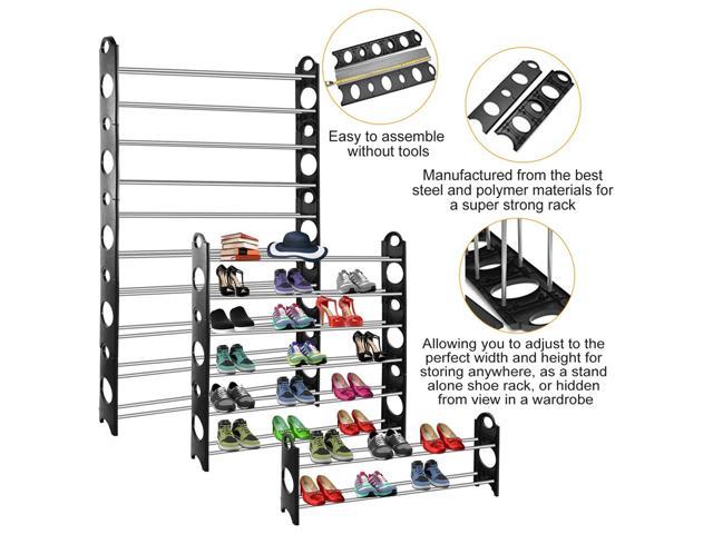 50 Pair Shoe Rack Storage Organizer 10 Tier Portable Wardrobe Tower Stackable Adjustable Shelf For Closet Cabinet Entryway Newegg Com