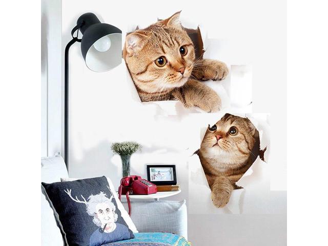 14200 Cat Vivid 3D Smashed Switch Wall Sticker Bathroom Kicthen Decorative /Neu