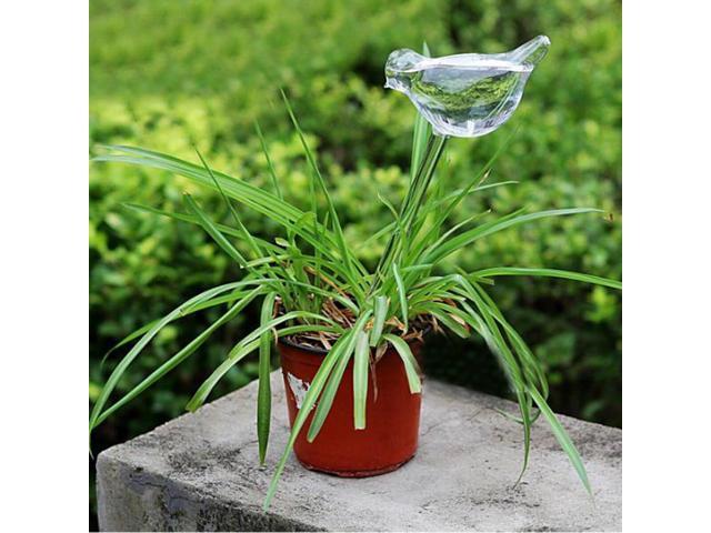 Bird Shaped Clear Glass Plant Flower Holiday Watering Spike Stake