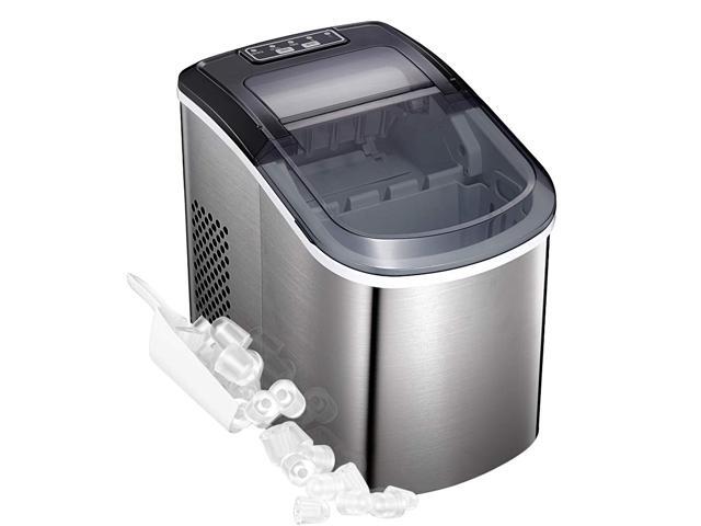 9 Ice Cubes ready in 8 Minutes,Makes 26 lbs of Ice per 24 hours,with See-through Lid and LED lights Portable Automatic Ice Maker Machine with Self-clean Function for Countertop black