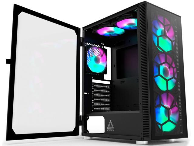 MONTECH X3 Glass Black - ATX Mid-Tower PC Gaming Case - 6 RGB Rainbow Fans - Tempered Glass Front Panel - Out-Pull Glass Side Panel - Cable Management - High Airflow Gaming Case