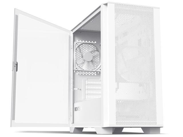 Montech AIR 100 LITE MICRO-ATX Tower with Two Silent Fans Pre Installed, Ultra-Minimal Design, Fine Mesh Front Panel, High Airflow, Unique Side Swivel Tempered Glass, Dust Protection, White